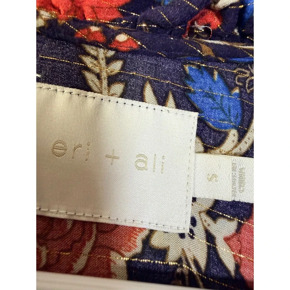 Eri + Ali Floral Metallic Ruffle Boho Mini Dress Size S